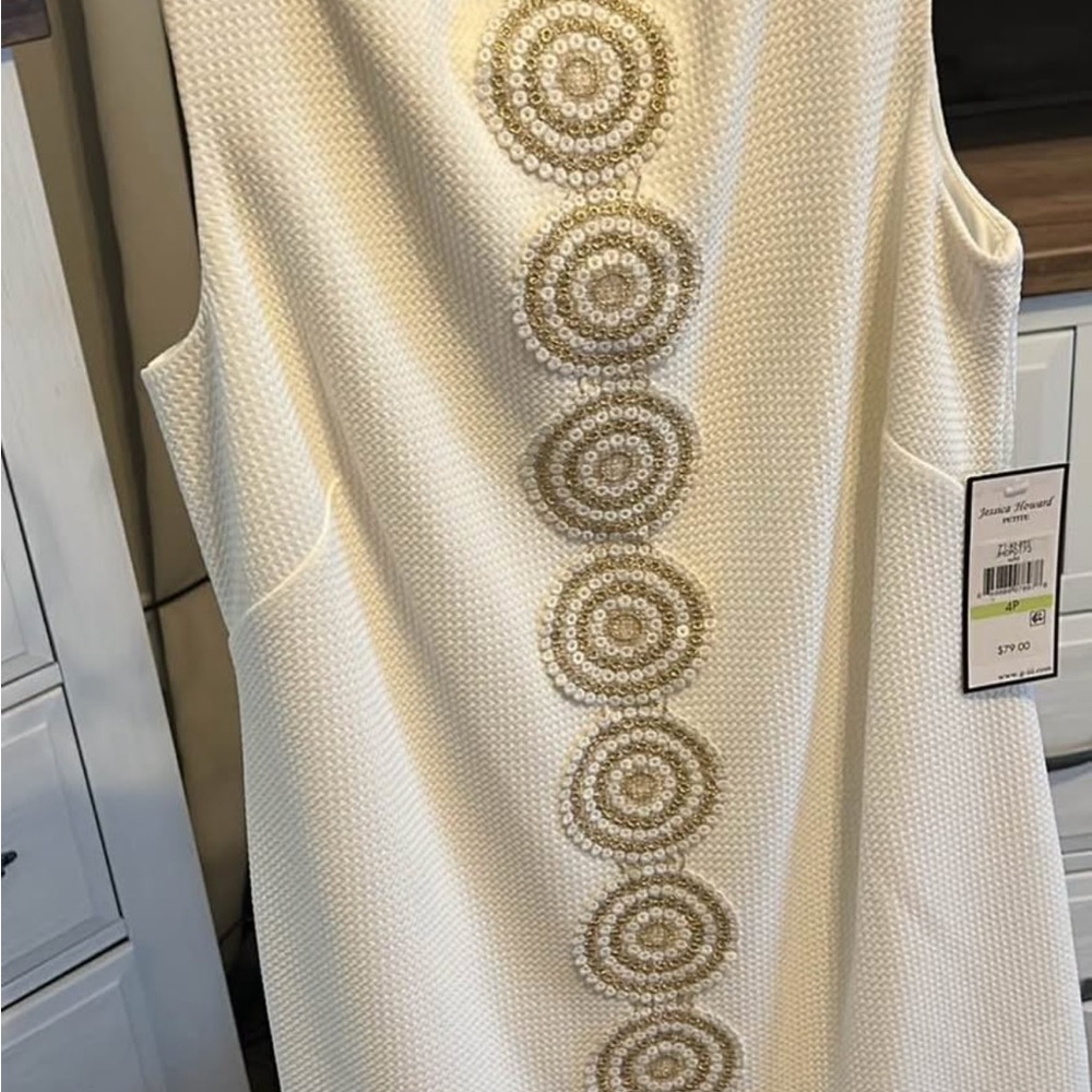 Jessica Howard Cream Dress with Gold Accents